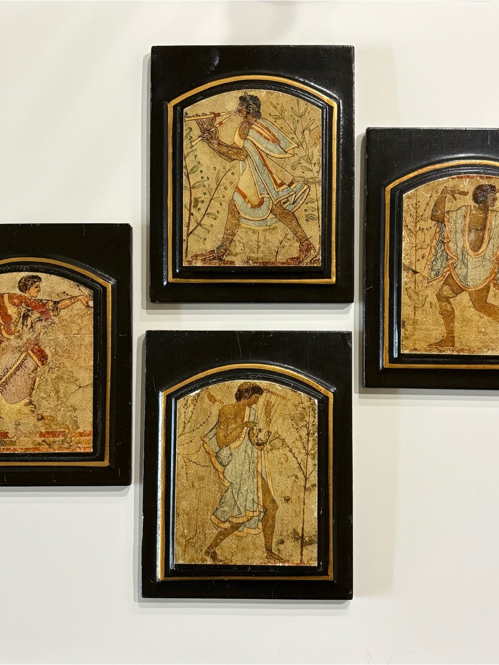 Black Vintage Style Folk Art Wall Plaques - Set of 4